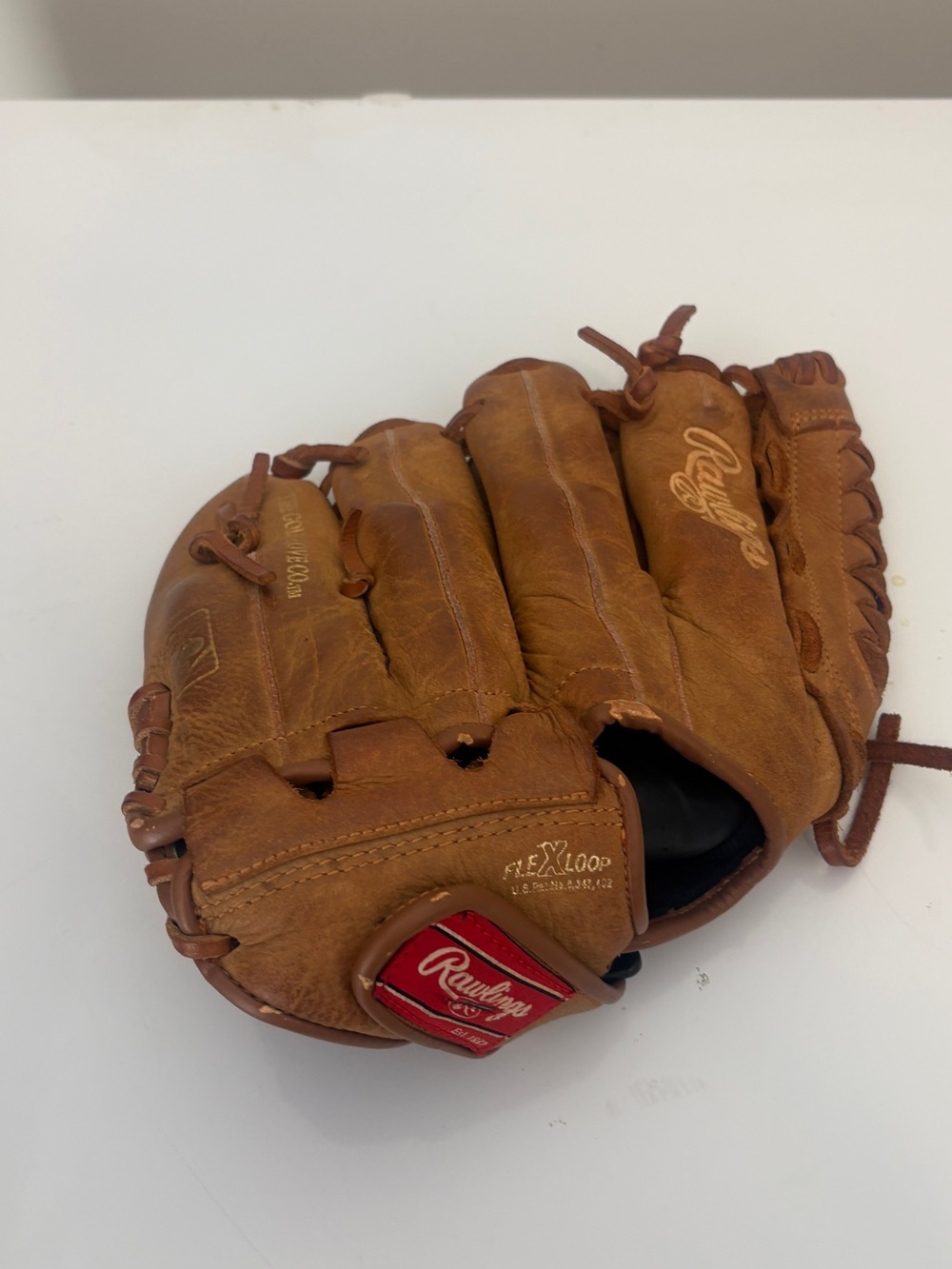 Rawlings Tan Leather Baseball Glove with Red Logo Patch